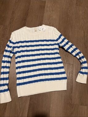 CrewcuKnit Crewneck Sweater - White with Blue Stripes